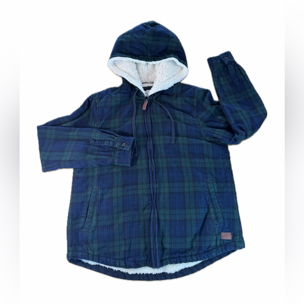 L.L.Bean Women's Scotch Plaid Flannel Sherpa-Lined Zip Hoodie Size Small Outdoor